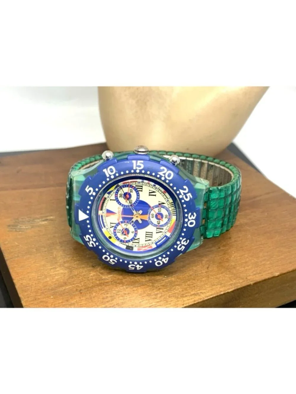 Swatch Men's Watch SBN101 Swiss Quartz Chronograph Vintage 1993 Blue Green 43mm